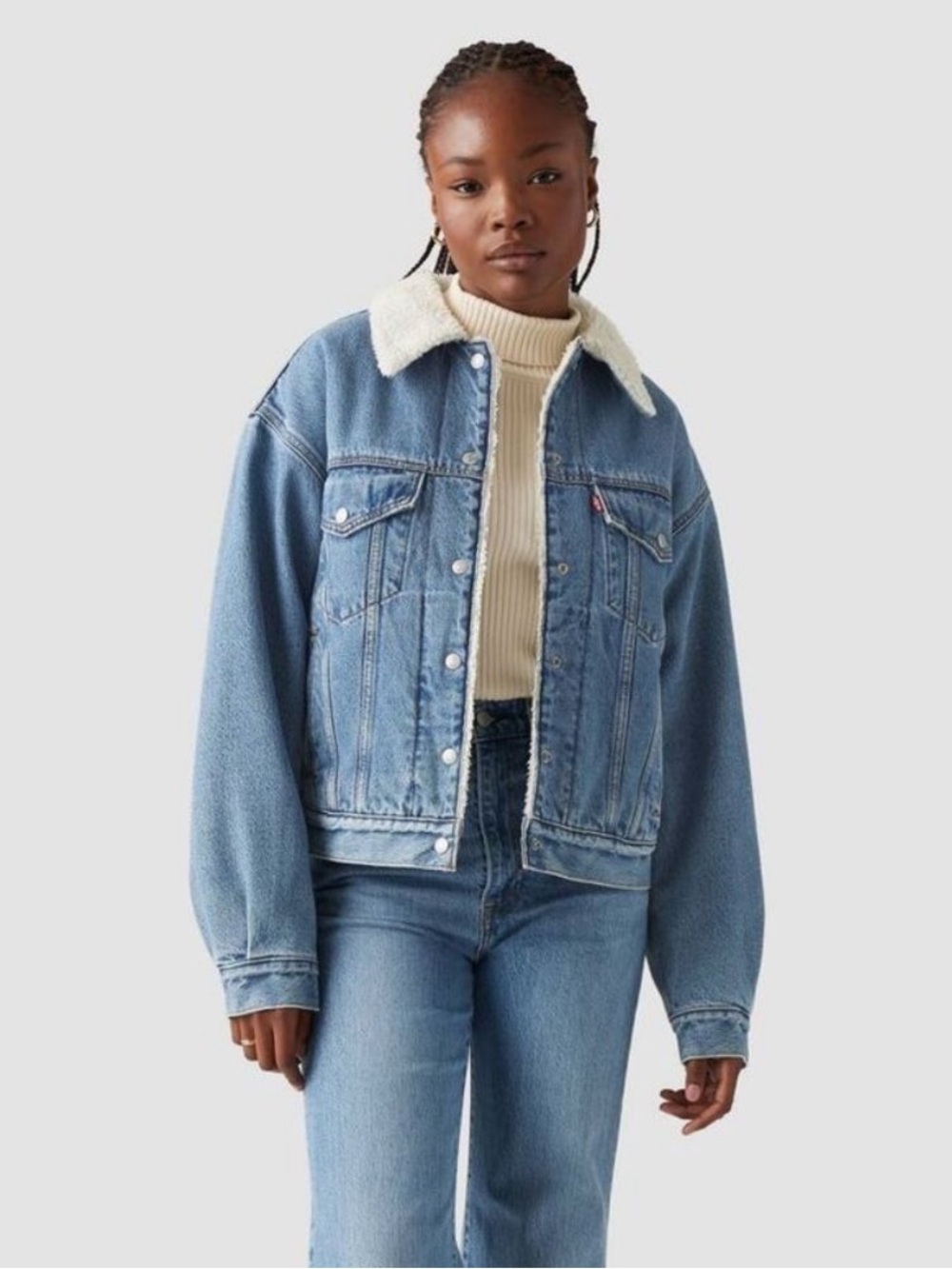 Levi's Light Blue Denim Jacket with Cream Faux Shearling Collar